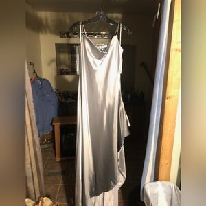 Juno Formal Gown  Silky Silver and Navy Blue Size Large.